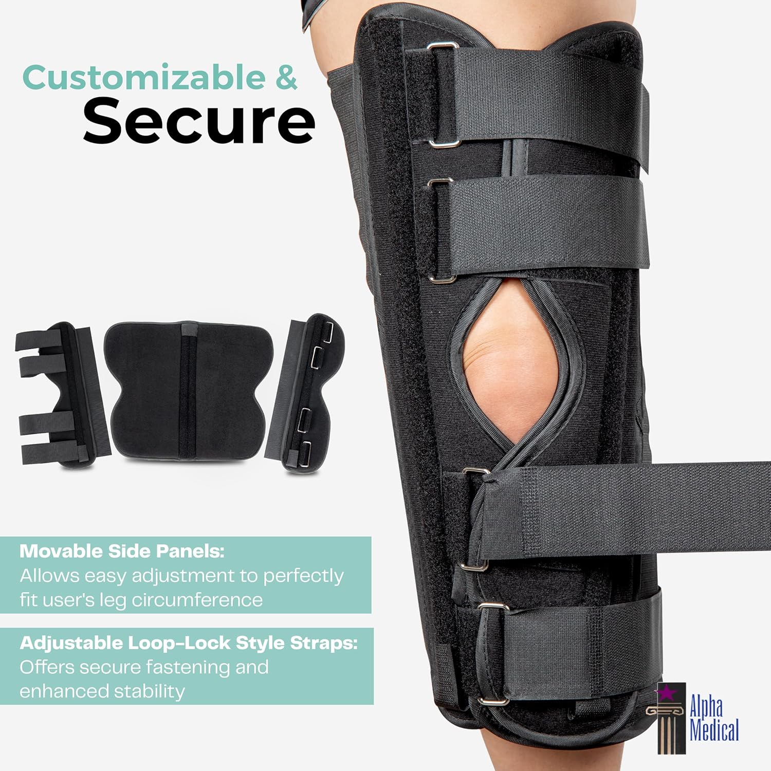 Alpha Medical Three-Panel Adjustable Orthopedic Knee Immobilizer, Knee Brace

