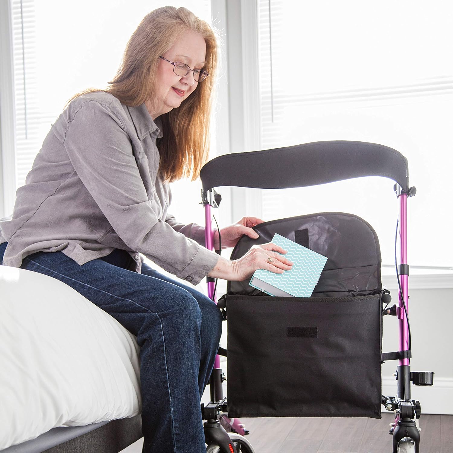 HealthSmart Rollator Walker with Seat and Backrest, Adjustable Handle, Folding Frame

