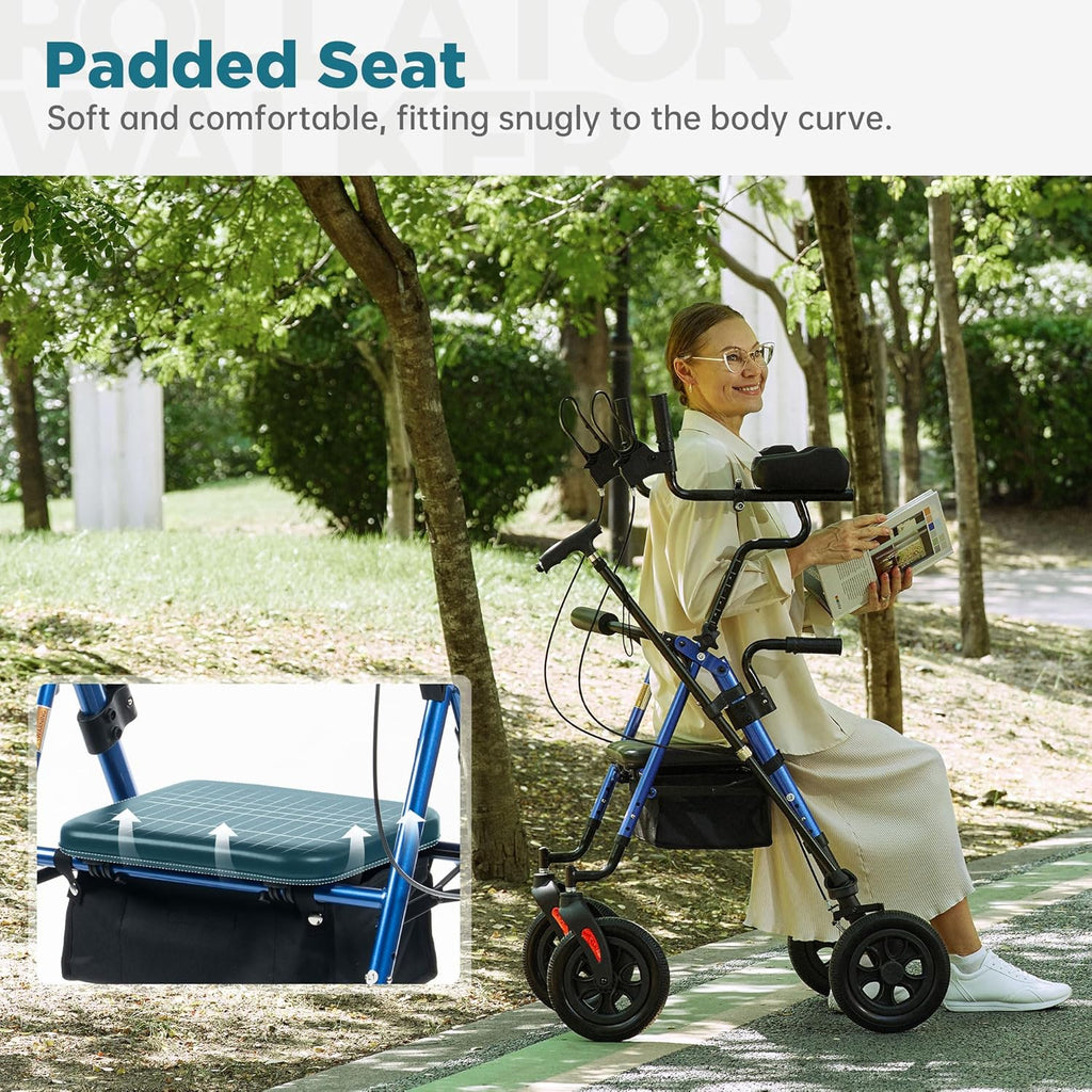 ELENKER Upright Rollator Walker with Adjustable Padded Armrests and 10-Inch PU Wheels


