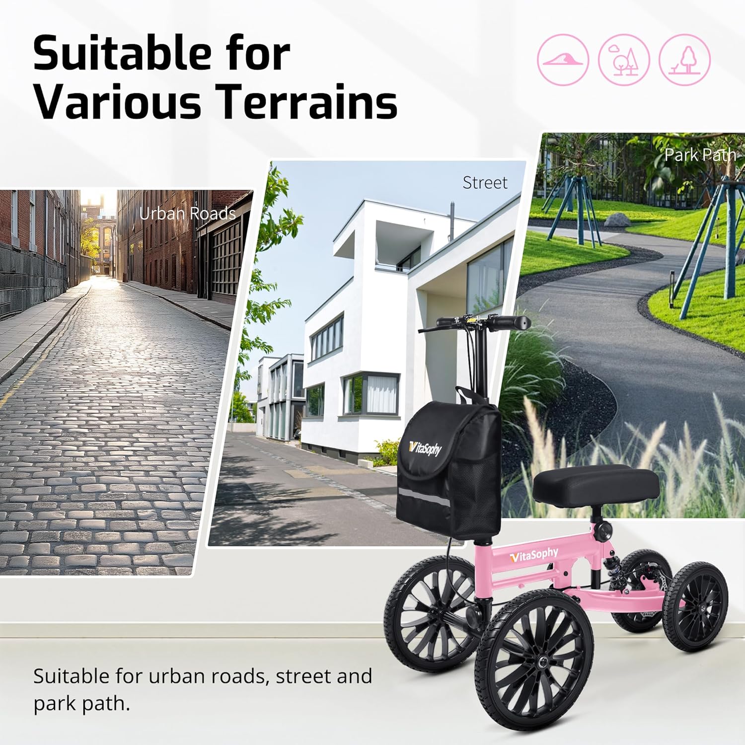 VitaSophy All-Terrain Knee Scooter with Disc Brakes, Steerable Knee Walker

