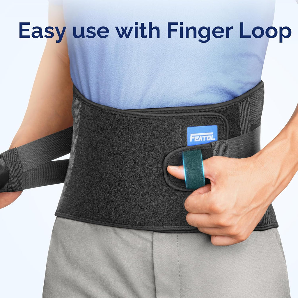 FEATOL Lower Back Brace with 5 Reinforced Stays, Adjustable Lumbar Support Belt

