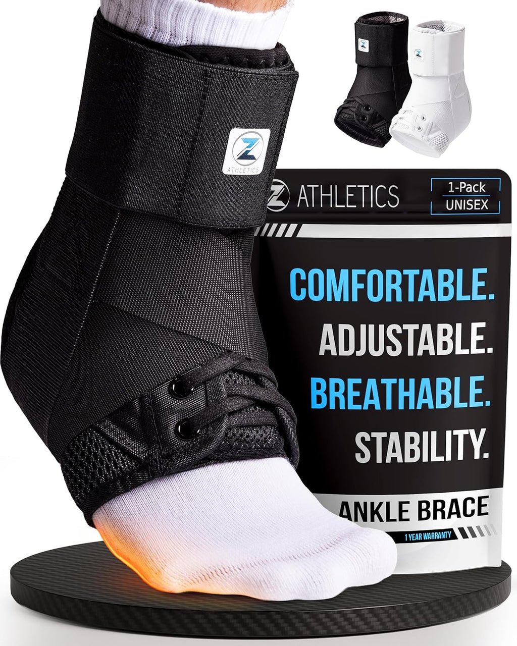 Z ATHLETICS Lace-Up Ankle Brace for Men and Women, Adjustable Support

