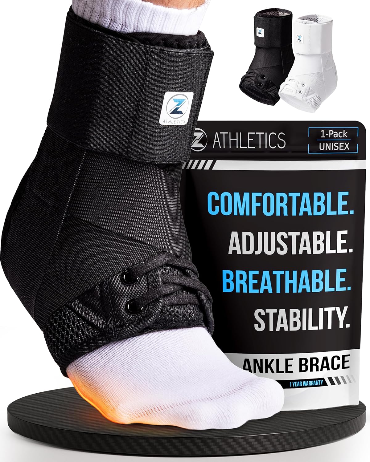 Z ATHLETICS Lace-Up Ankle Brace for Men and Women, Adjustable Support

