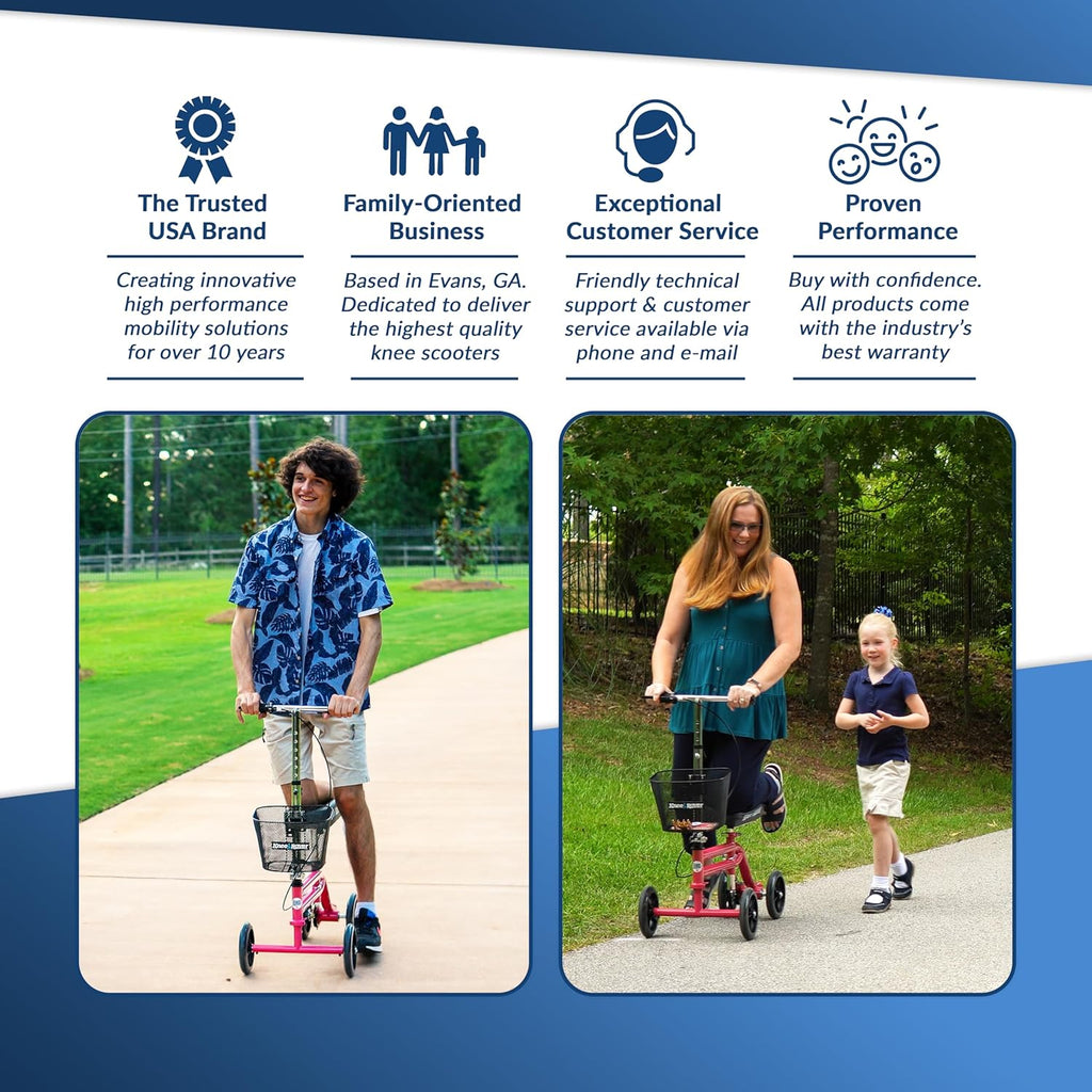 KneeRover Steerable Knee Scooter, Foldable Knee Walker with Basket and Brake

