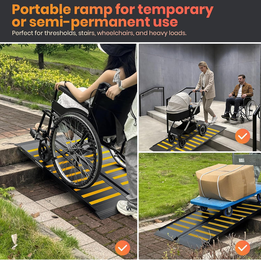 Portable Wheelchair Ramp with Handle, Non-Slip Aluminum Folding Ramp 800 lb

