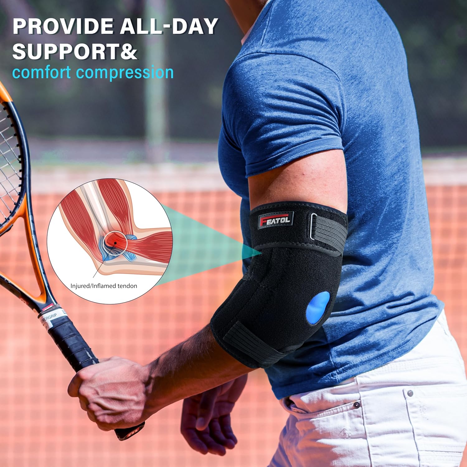 FEATOL Elbow Brace with Reusable Hot Cold Ice Pack for Tennis Elbow Pain Relief

