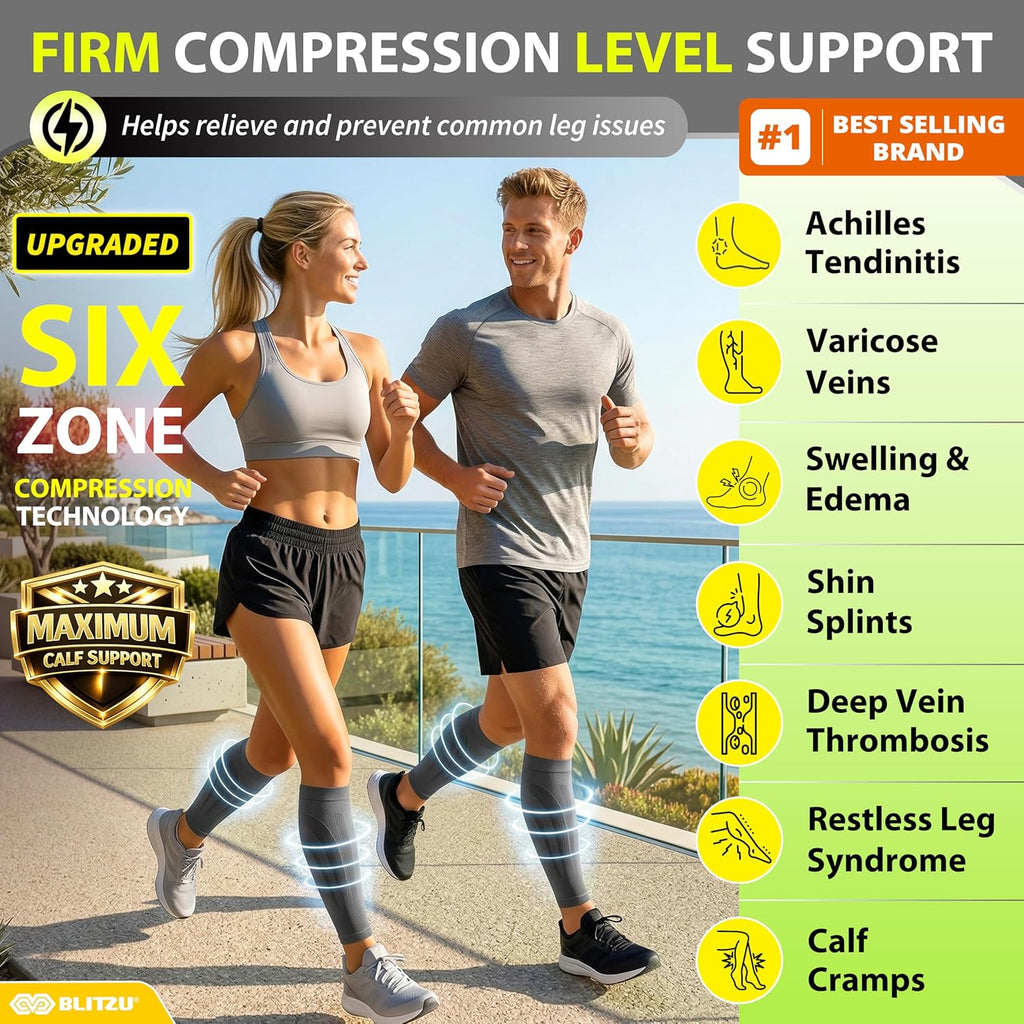 BLITZU Calf Compression Sleeves Footless Socks for Men and Women, Shin Splints

