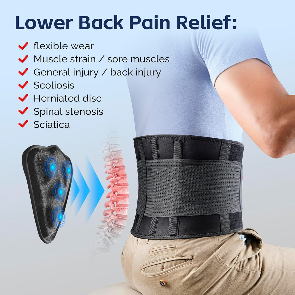 FEATOL Back Brace for Men Lumbar Support Belt Adjustable Straps, Removable Lumbar Insert

