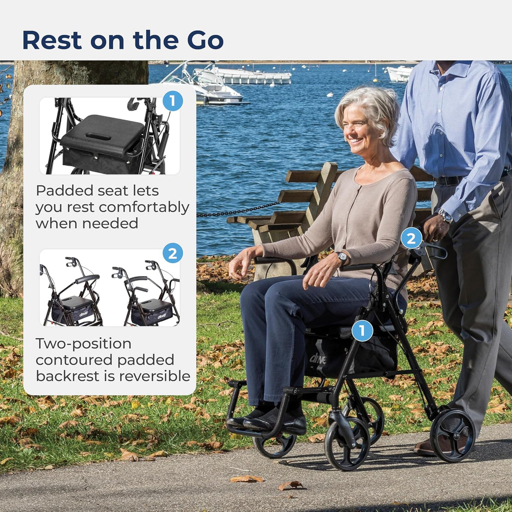 Drive Medical Duet Folding Transport Chair Rollator Walker

