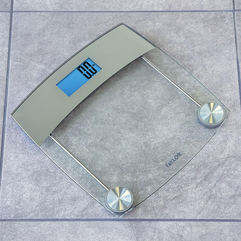 Taylor Digital Body Weight Scale with Glass Platform and Blue LCD Display

