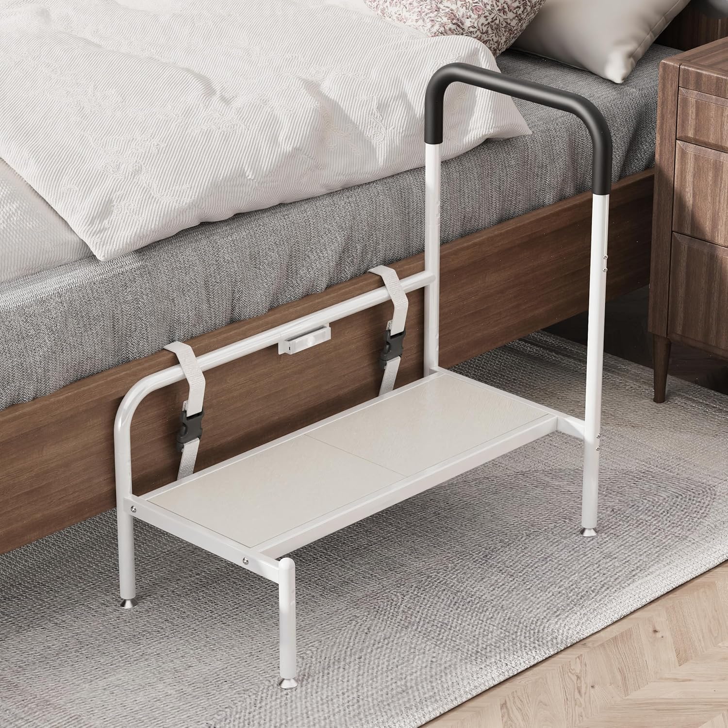 Bed Step Stool for Adults with Non-Slip Handle, Assist Rail and LED Night Light


