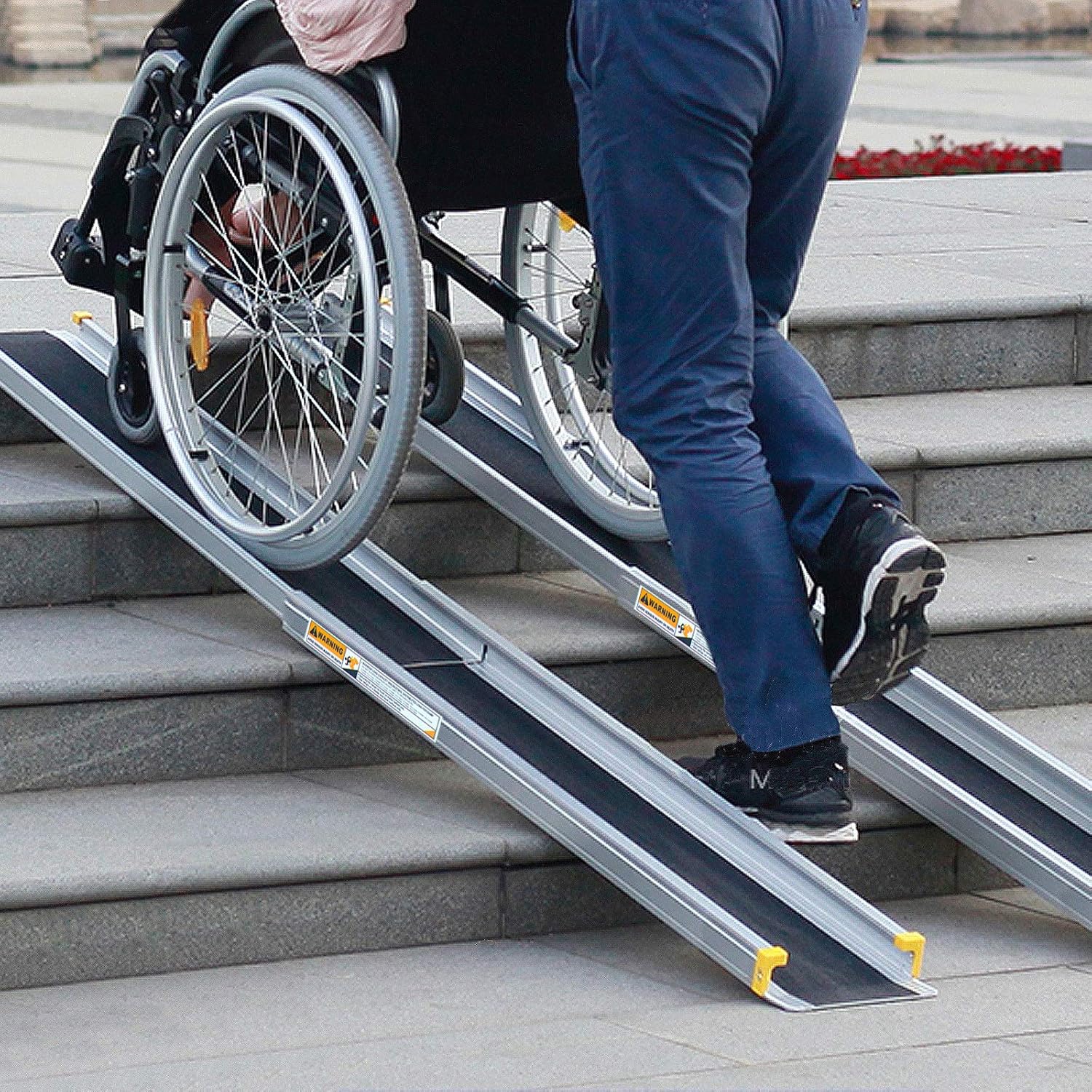 Goplus Adjustable Portable Wheelchair Ramp Aluminum Telescopic Non-Skid Home Doorway

