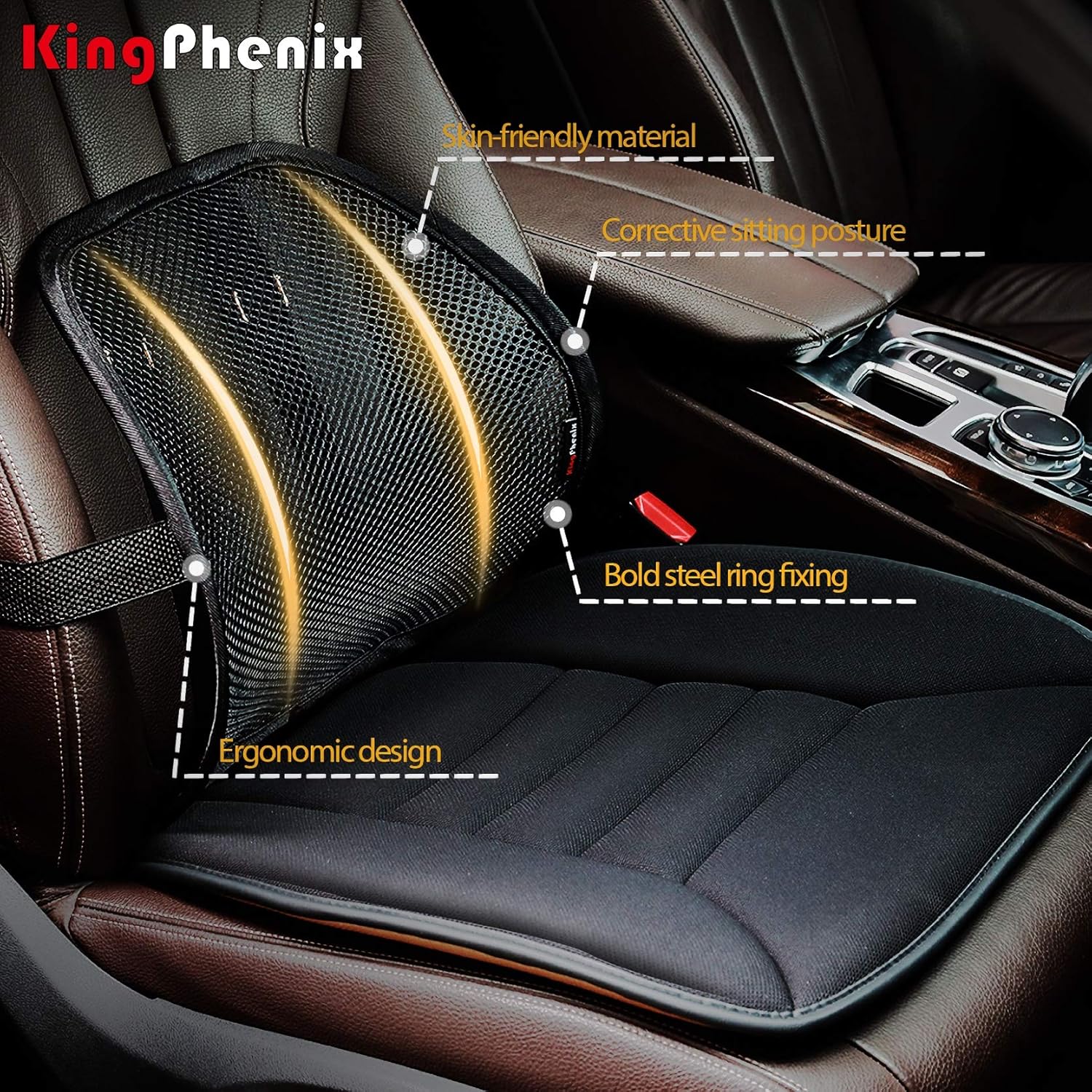 kingphenix Lumbar Support Cushion with Breathable Mesh for Car and Office Chair

