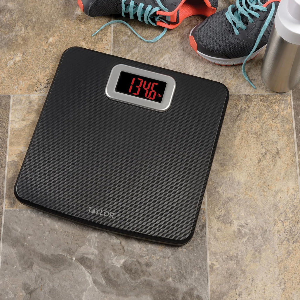 Taylor Digital Bathroom Scale with Carbon Fiber Anti-Slip Mat, 440 lb Capacity


