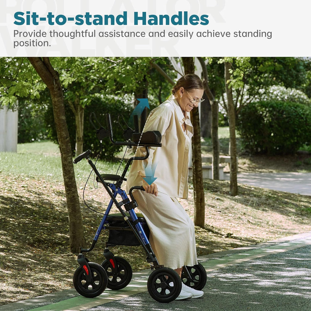 ELENKER Upright Rollator Walker with Adjustable Padded Armrests and 10-Inch PU Wheels

