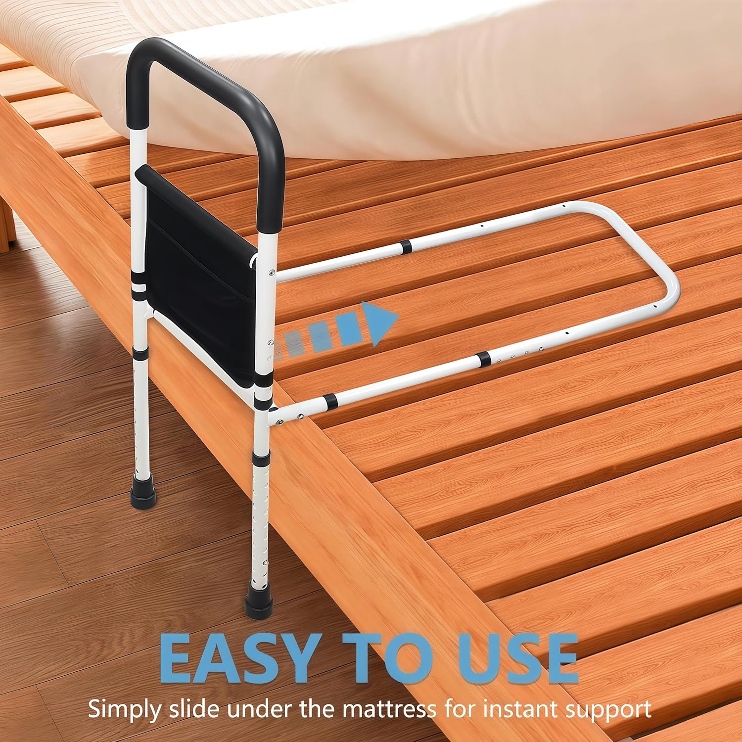 BOLESHU Adjustable Bed Assist Rail for Seniors with Support Legs and Storage Pocket

