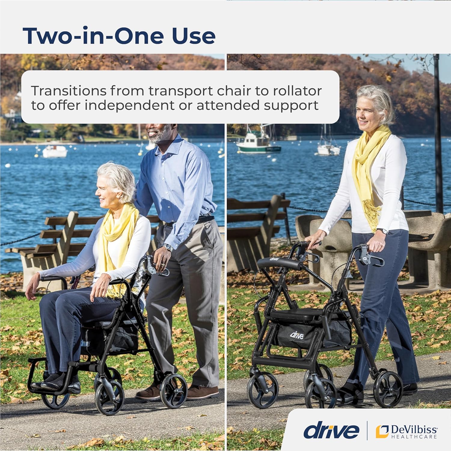 Drive Medical Duet Folding Transport Chair Rollator Walker

