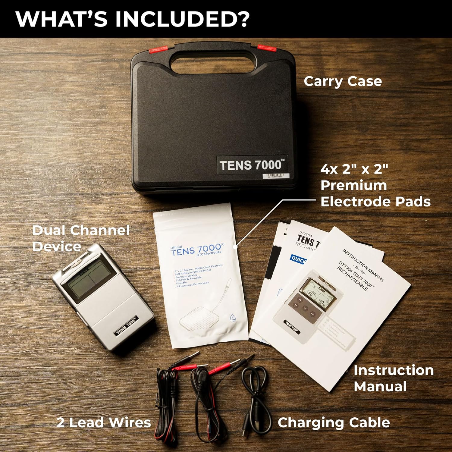 TENS 7000 Rechargeable TENS Unit Muscle Stimulator with Electrode Pads

