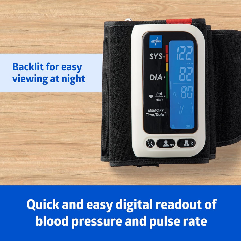 Medline Bluetooth Blood Pressure Monitor with Universal Upper Arm Cuff, LCD Display

