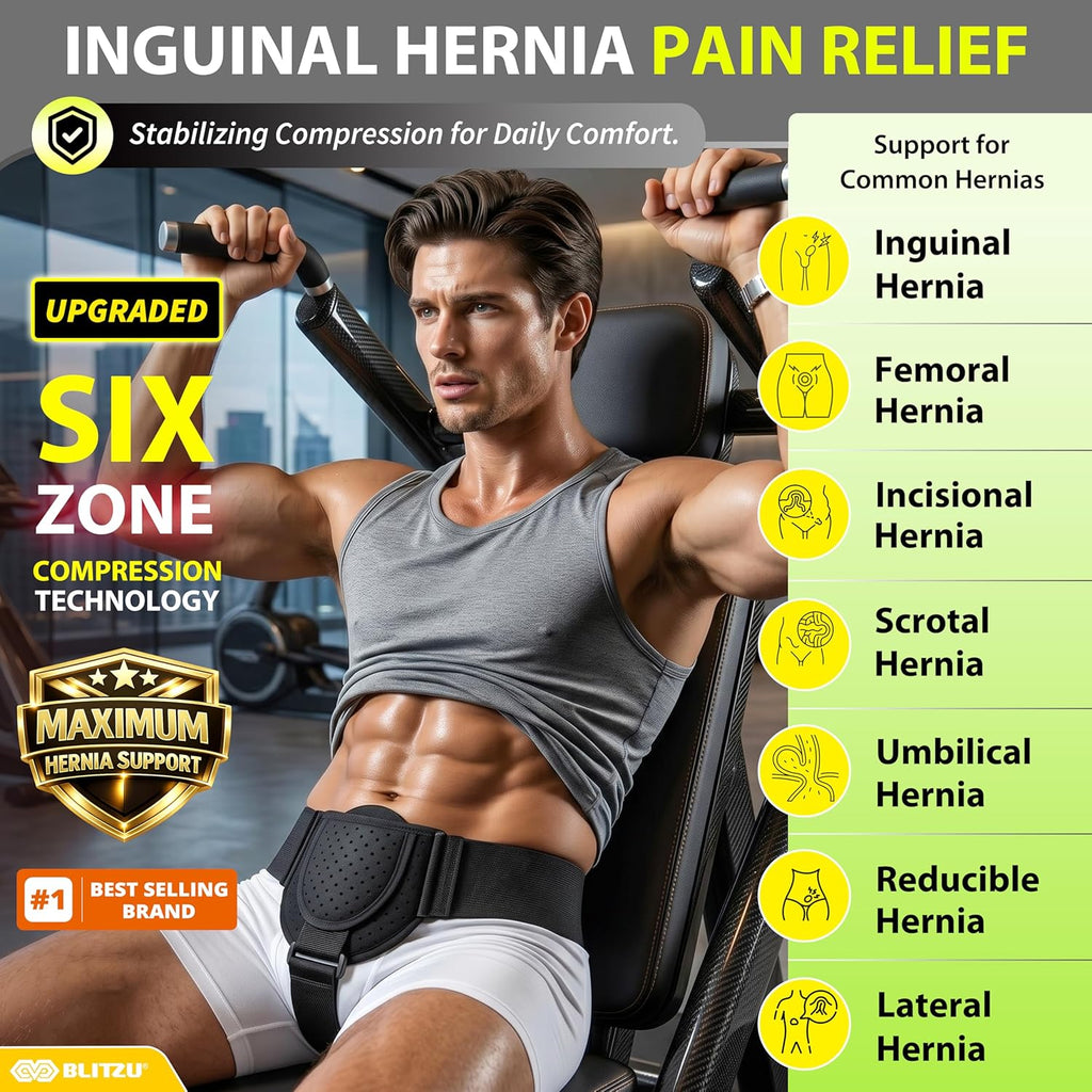 BLITZU Inguinal Hernia Support Belt for Men and Women, Adjustable Left/Right

