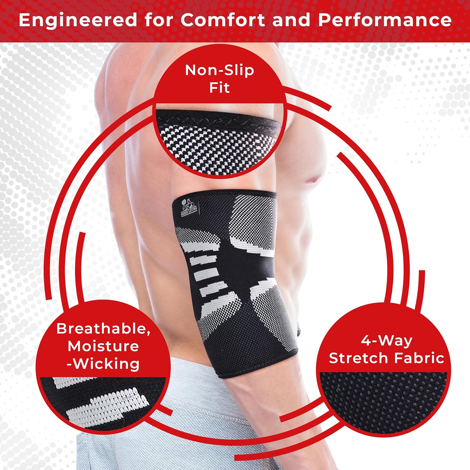 Nordic Lifting Elbow Compression Sleeves - Tendonitis & Golfers Elbow Brace, 1 Pair


