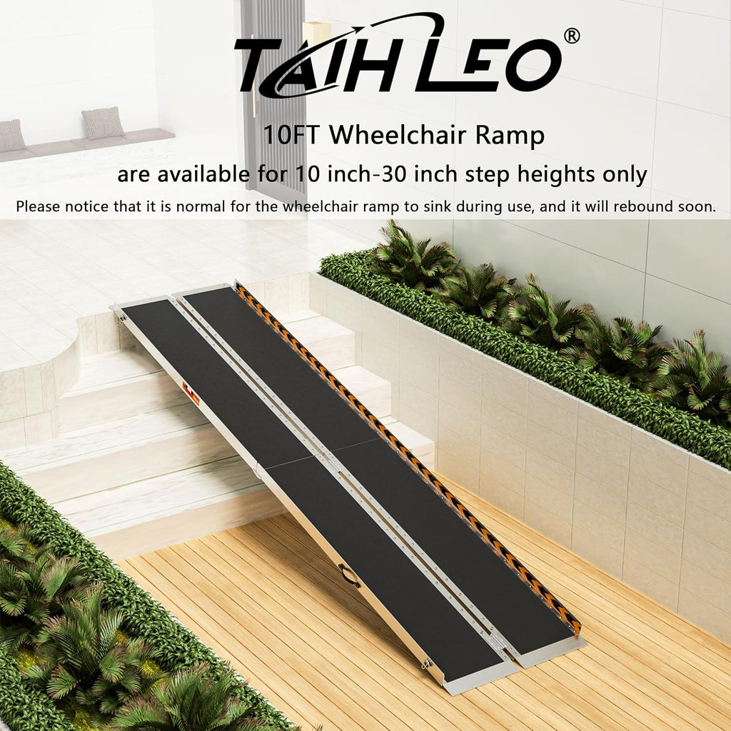TaiH Leo Foldable Aluminum Wheelchair Ramp with Non-Slip Surface and Support Legs

