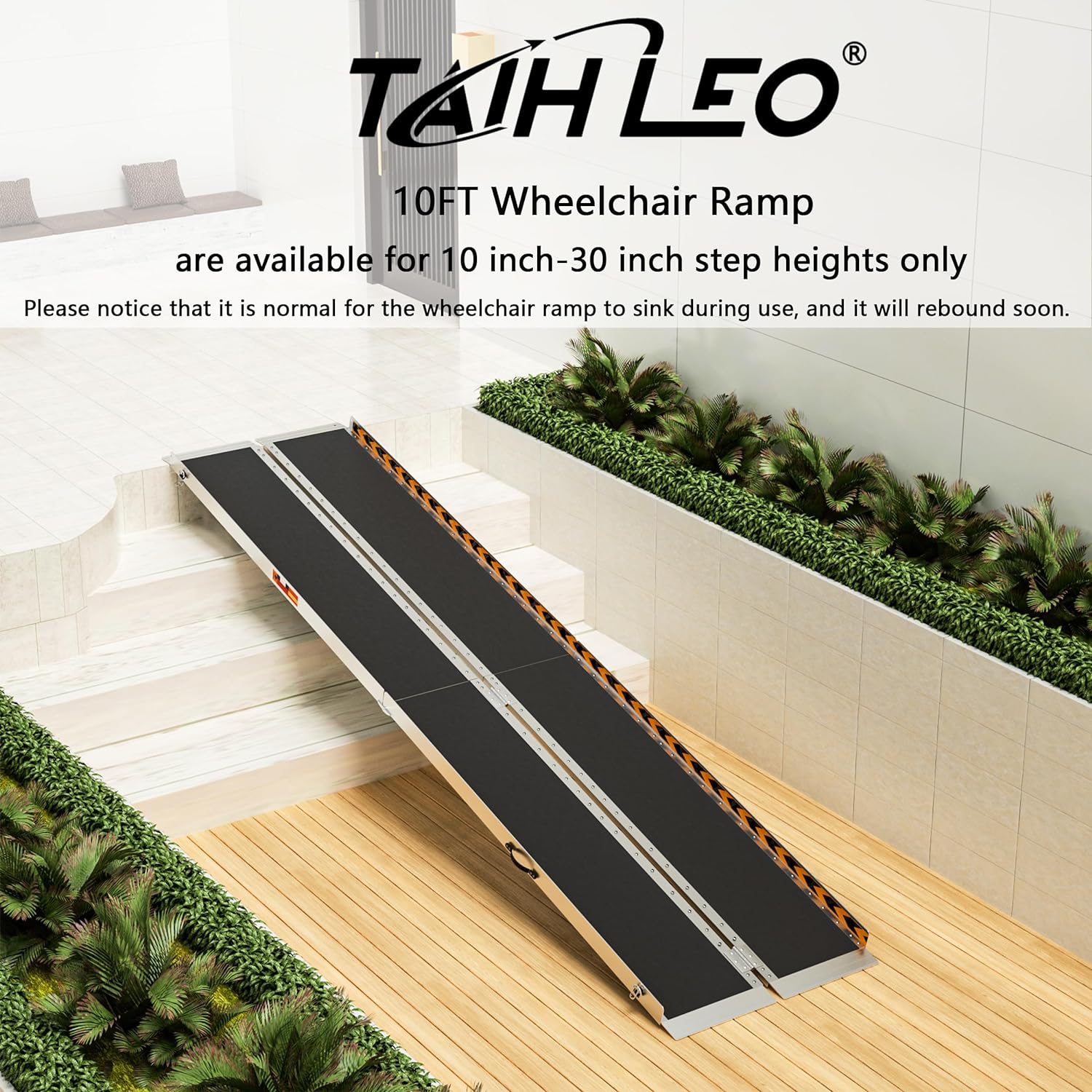 TaiH Leo Foldable Aluminum Wheelchair Ramp with Non-Slip Surface and Support Legs

