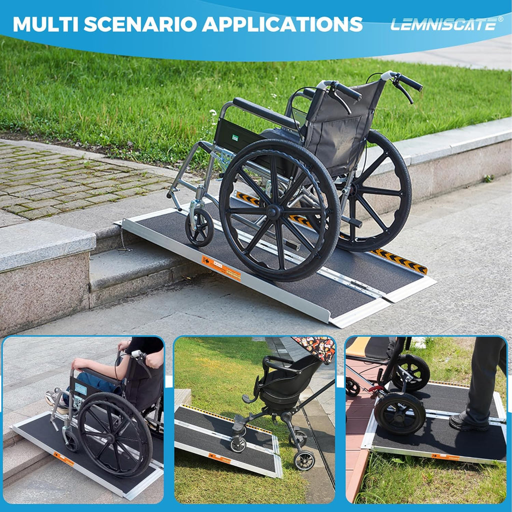 LEMNISCATE Portable Wheelchair Ramp Folding Aluminum Non-Slip Ramp with Handle

