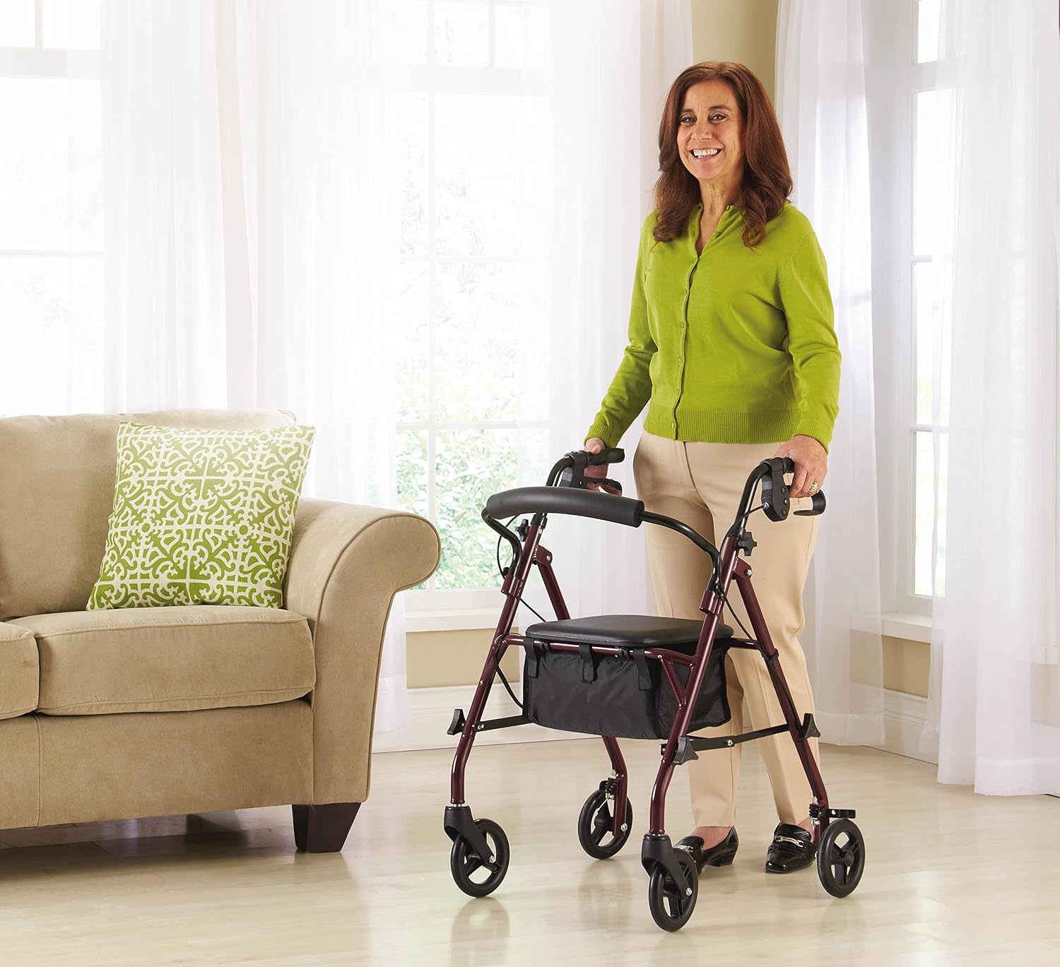 Medline Steel Rollator Walker with Seat, Foldable, Adjustable Handles, 6" Wheels

