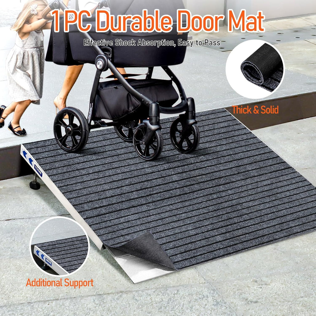 Aluminum Wheelchair Threshold Ramp for Doorways, Adjustable Height

