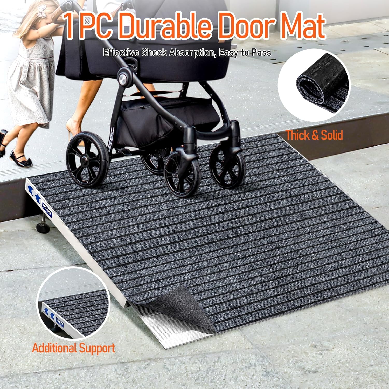 Aluminum Wheelchair Threshold Ramp for Doorways, Adjustable Height


