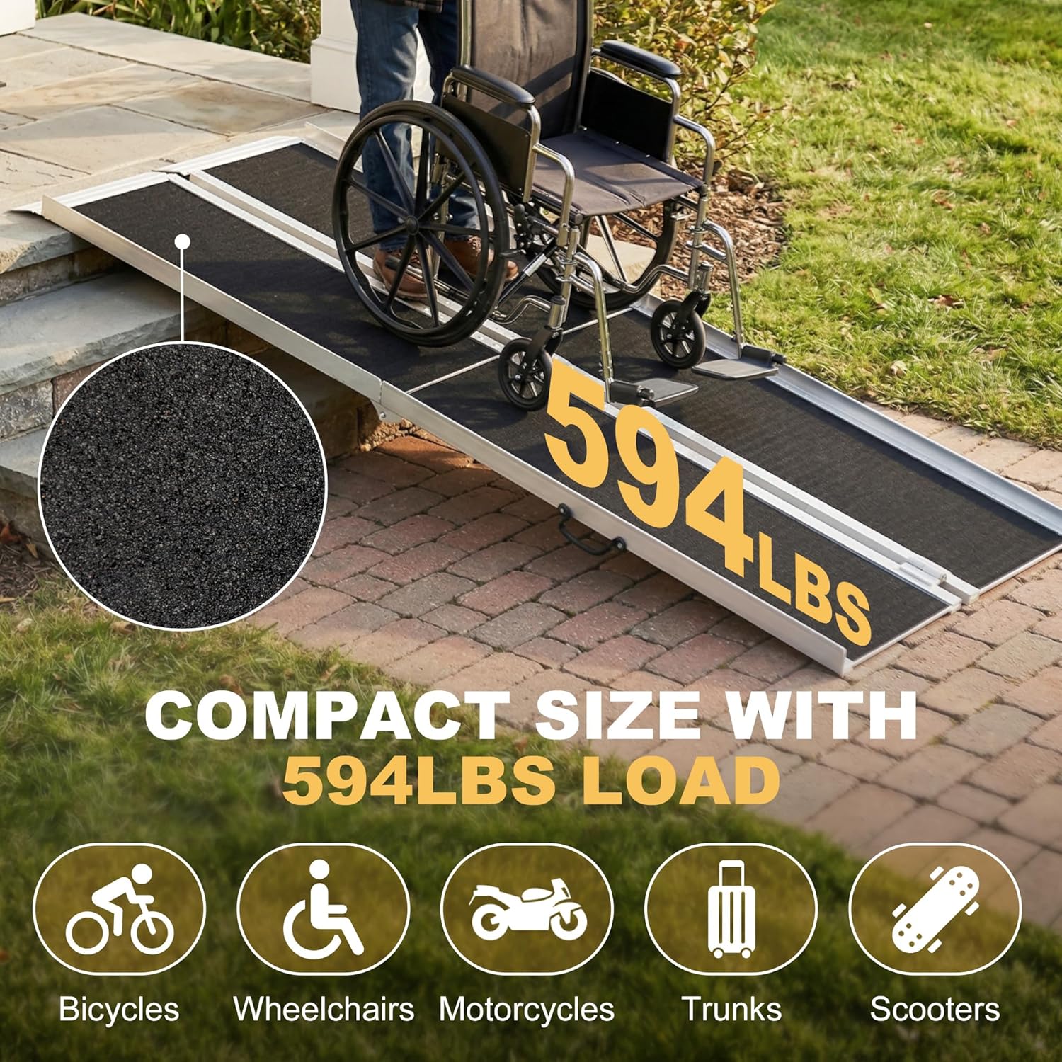 HOMCOM Wheelchair Ramp Folding Aluminum Threshold Ramp Non-Slip Carpet Transition Plate

