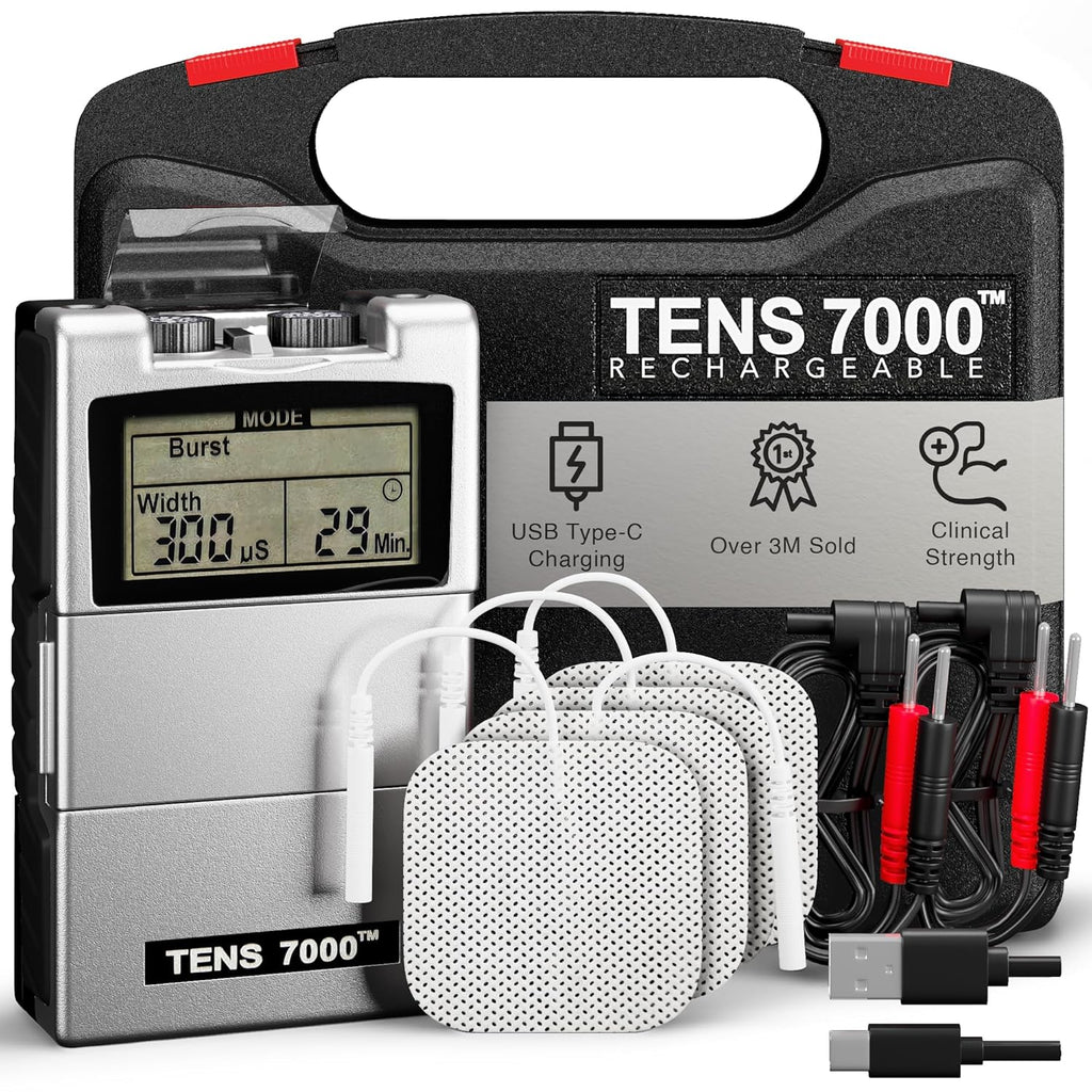 TENS 7000 Rechargeable TENS Unit Muscle Stimulator with Electrode Pads

