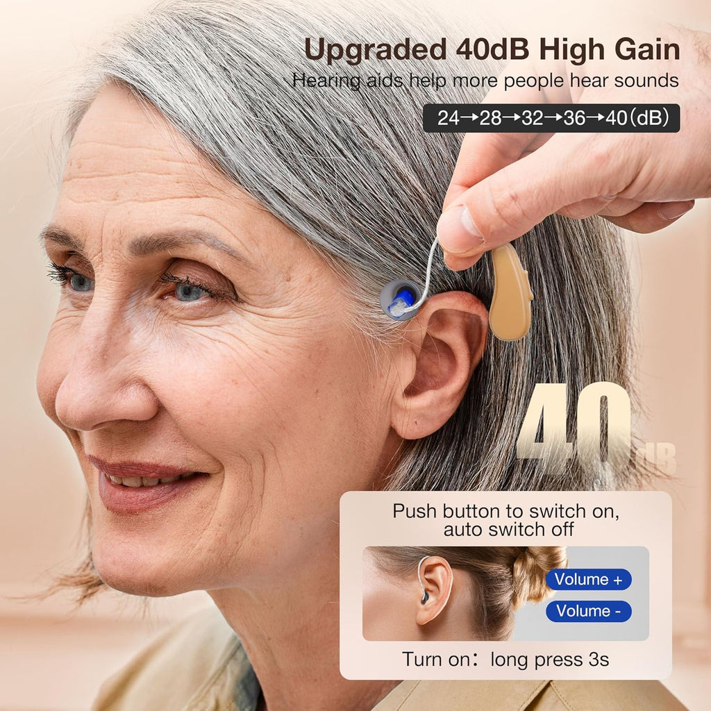 Rechargeable Noise Cancelling Hearing Aids for Seniors, 5-Level Volume

