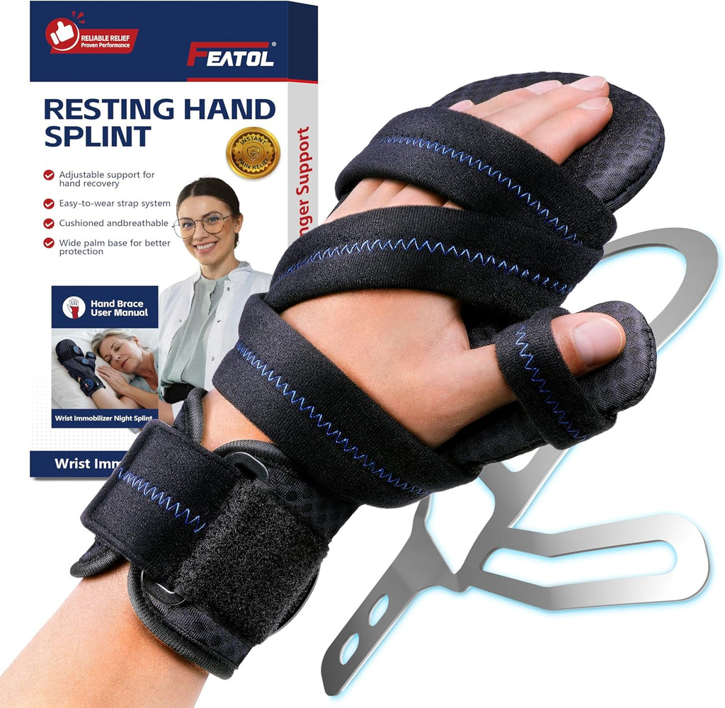 FEATOL Resting Hand Splint with Thumb Support, Adjustable Night Wrist Brace

