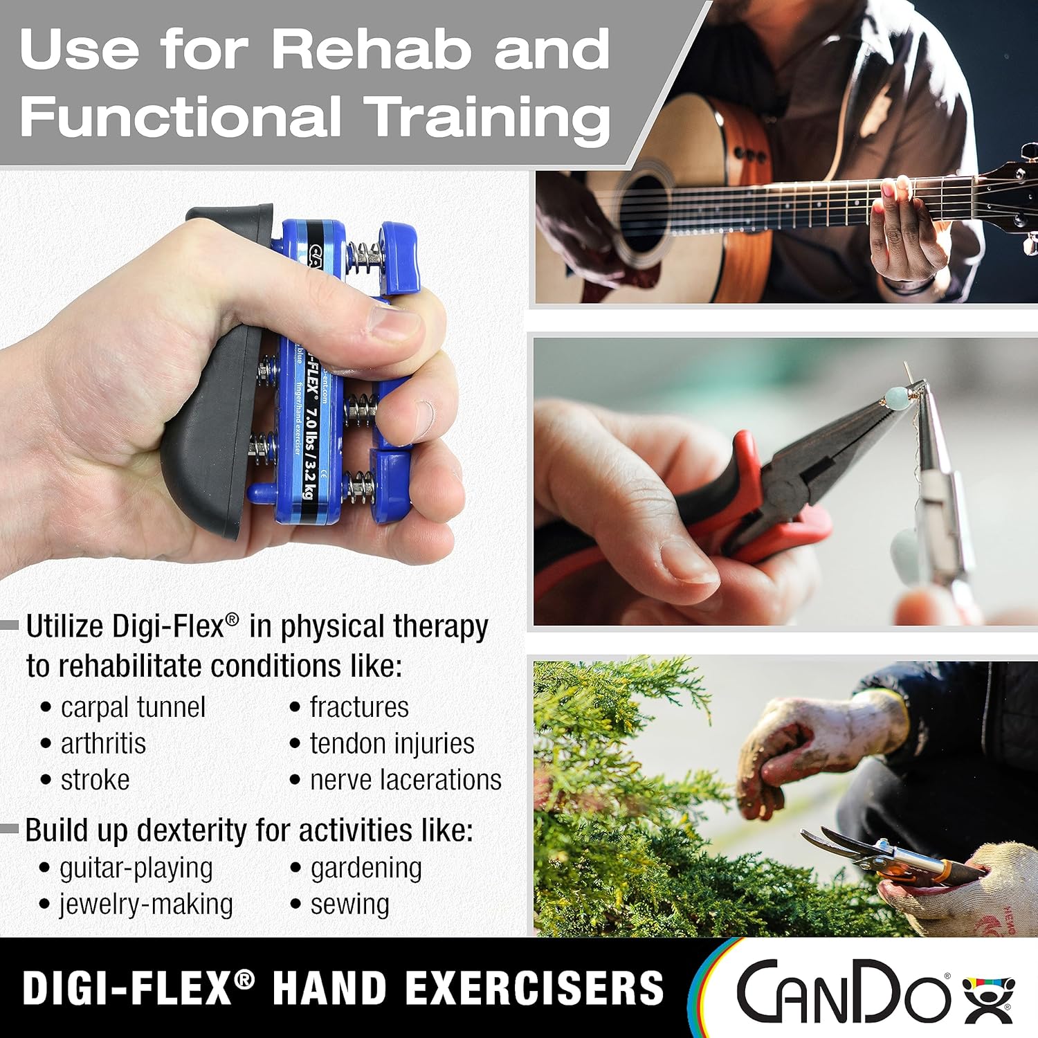 CanDo Digi-Flex Hand and Finger Exerciser for Strength, Dexterity, Flexibility

