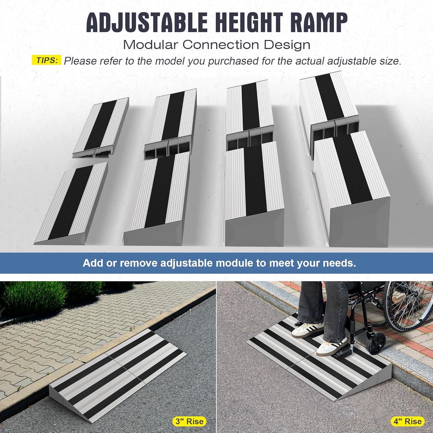 Nuvium Modular Aluminum Threshold Ramp for Doorways, Curb and Step Access, 1100 lb

