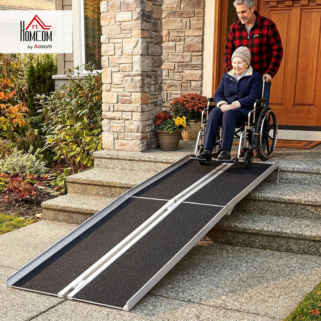 HOMCOM Wheelchair Ramp Folding Aluminum Threshold Ramp Non-Slip Carpet Transition Plate

