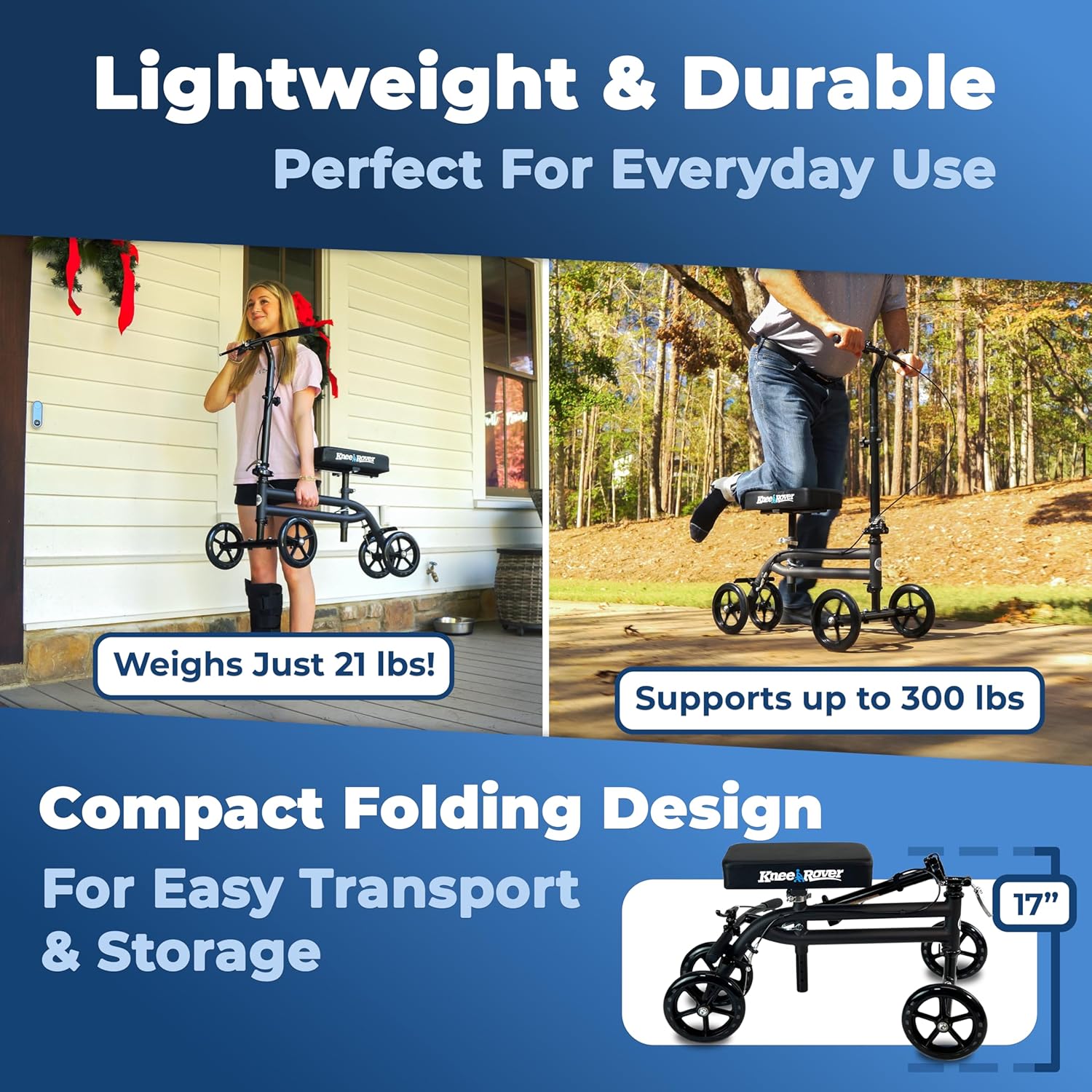 KneeRover Economy Steerable Knee Scooter, Foldable Knee Walker with Adjustable Handlebar

