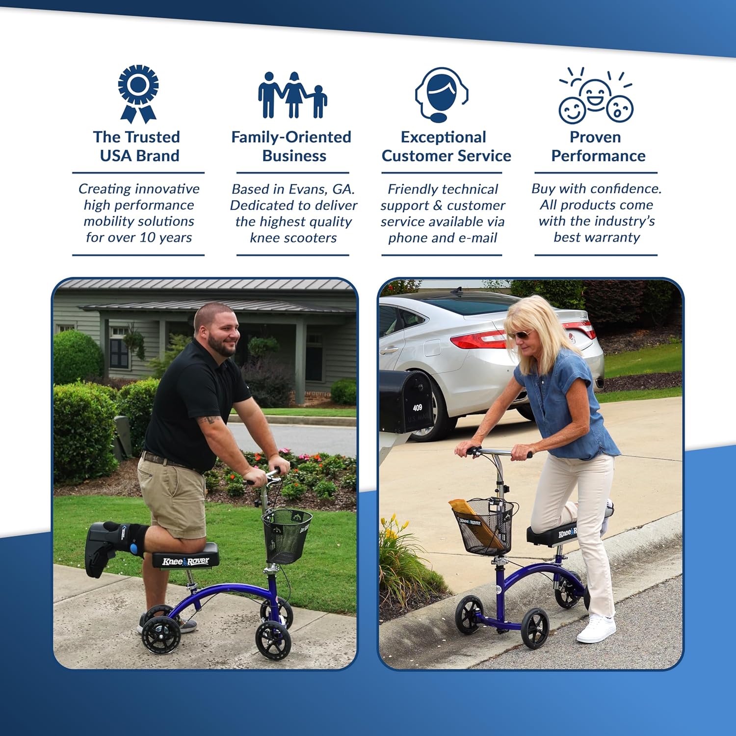 KneeRover Deluxe Steerable Knee Walker KneeCycle Foldable Mobility Aid Scooter

