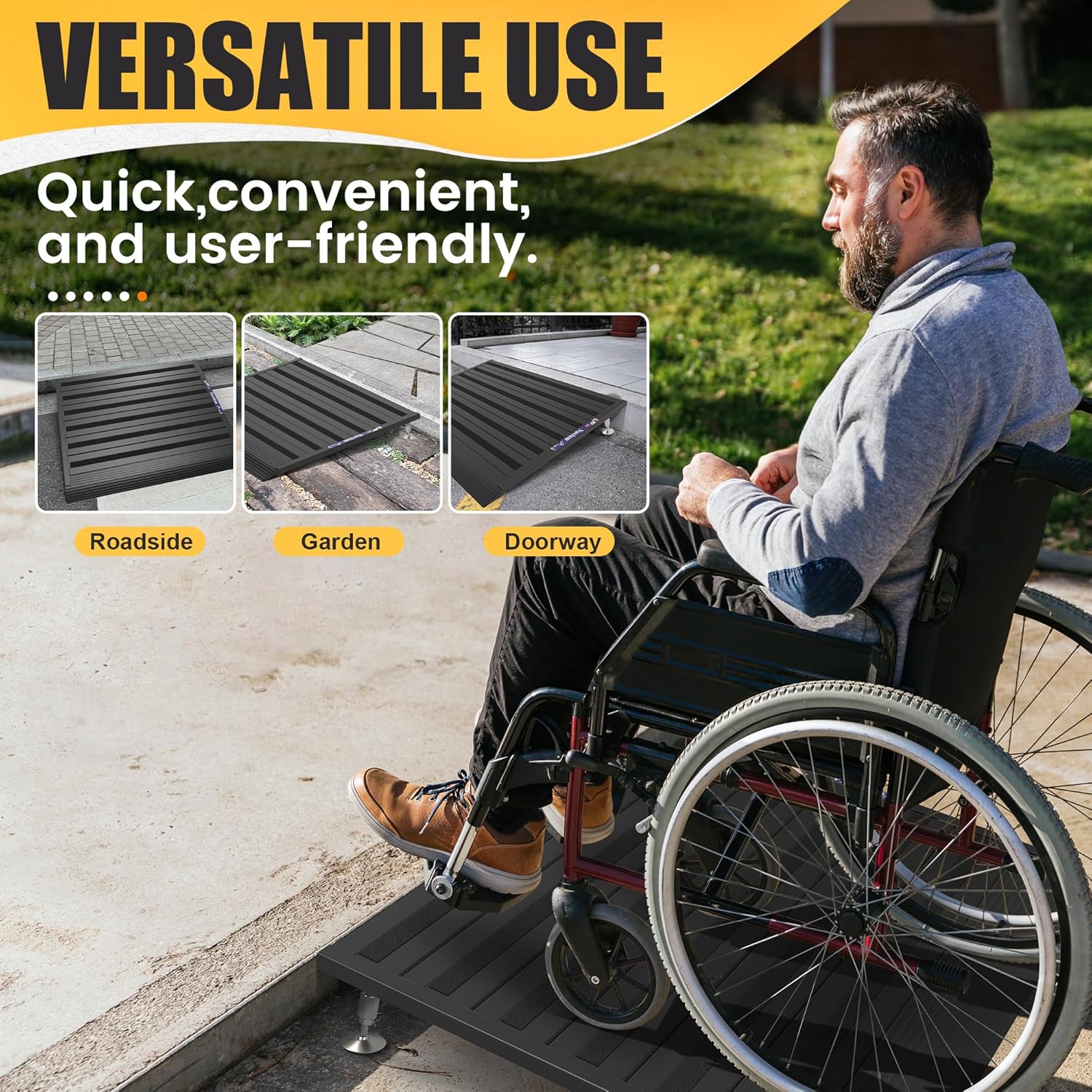 Threshold Ramp for Doorways Adjustable Height Aluminum Wheelchair Ramp, 1100 lb

