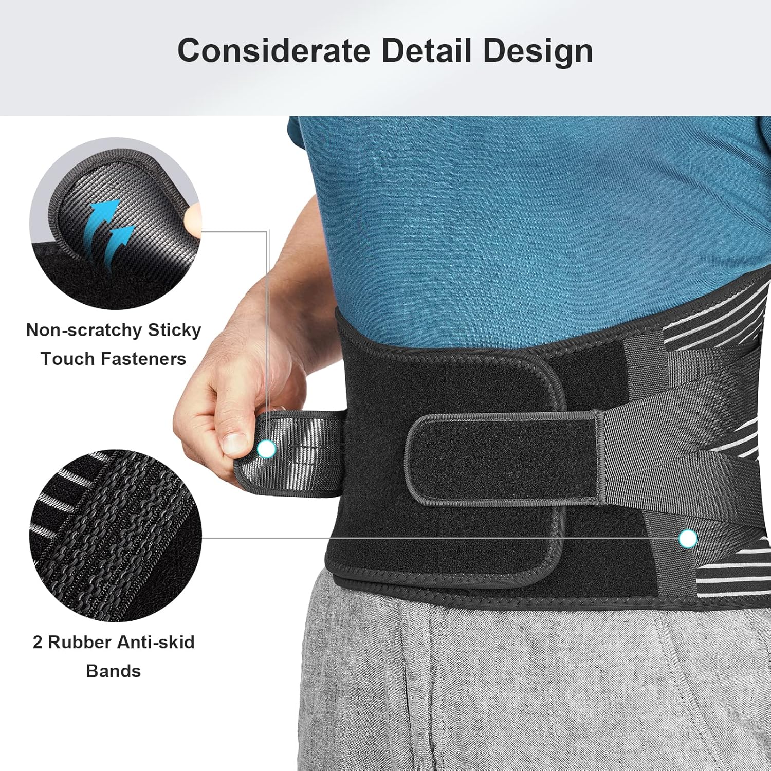 Freetoo Lower Back Support Belt with 6 Stays, Breathable Anti-Skid Brace

