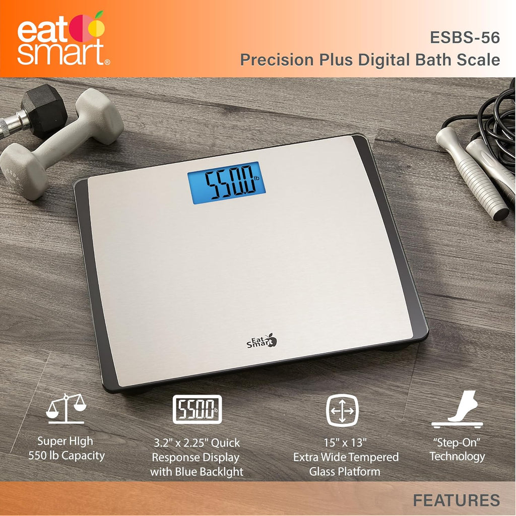 Eat Smart Precision Digital Bathroom Scale 550 lb Stainless Steel Extra-Wide Platform

