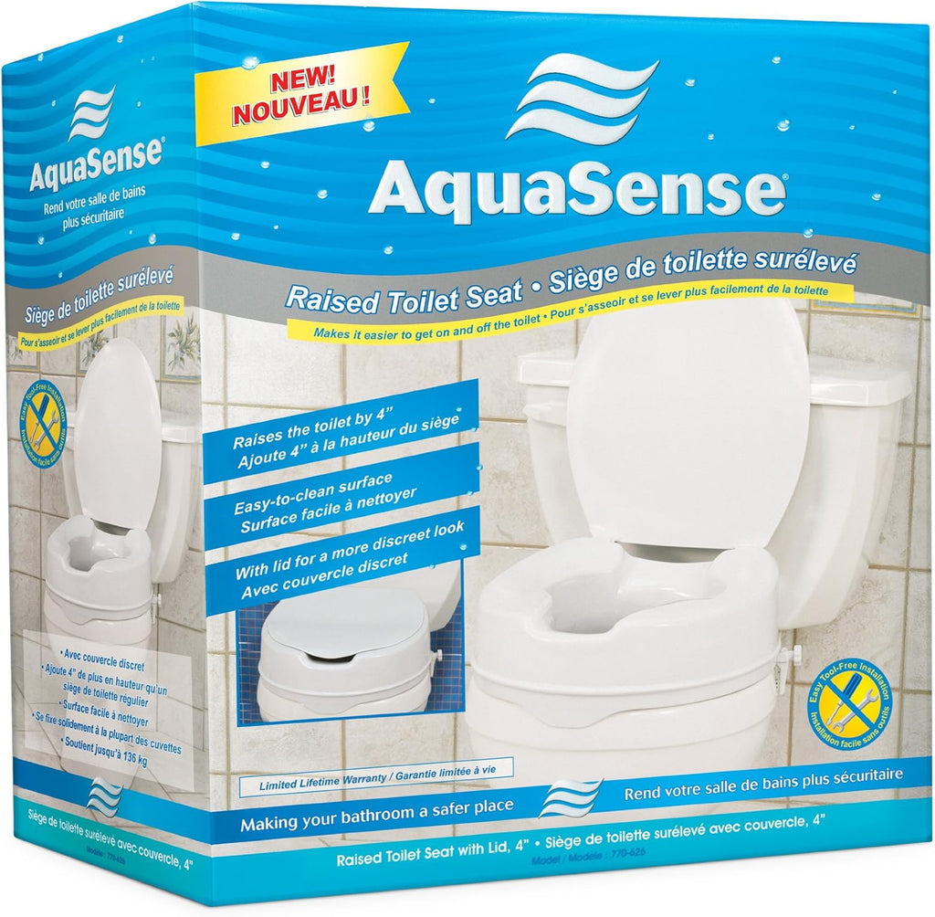 Drive Medical AquaSense Raised Toilet Seat with Lid, Standard Seat, White

