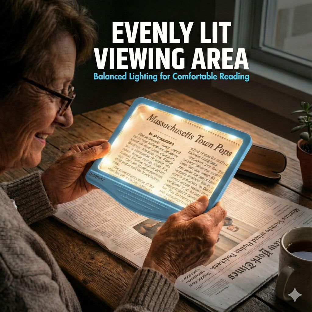 MagniPros 5X Rechargeable LED Page Magnifier Anti-Glare Lens, 3 Light Modes

