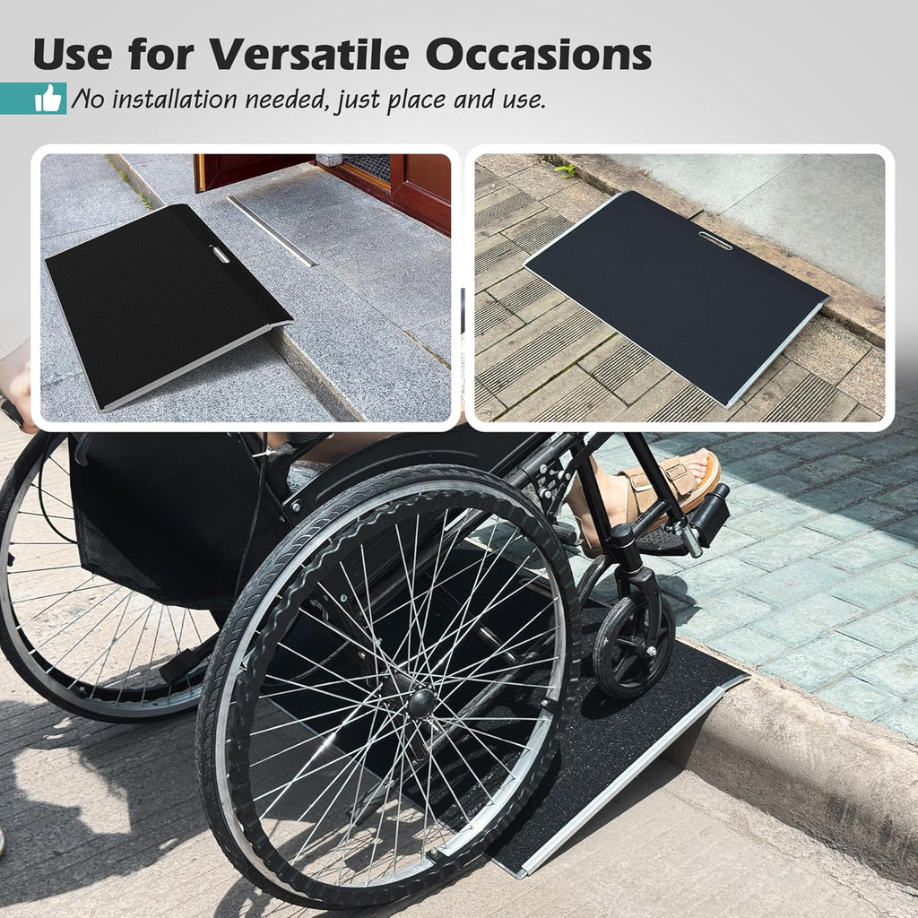 Nuvium Aluminum Wheelchair Threshold Ramp for Doorways, Anti-Slip Curb Ramp

