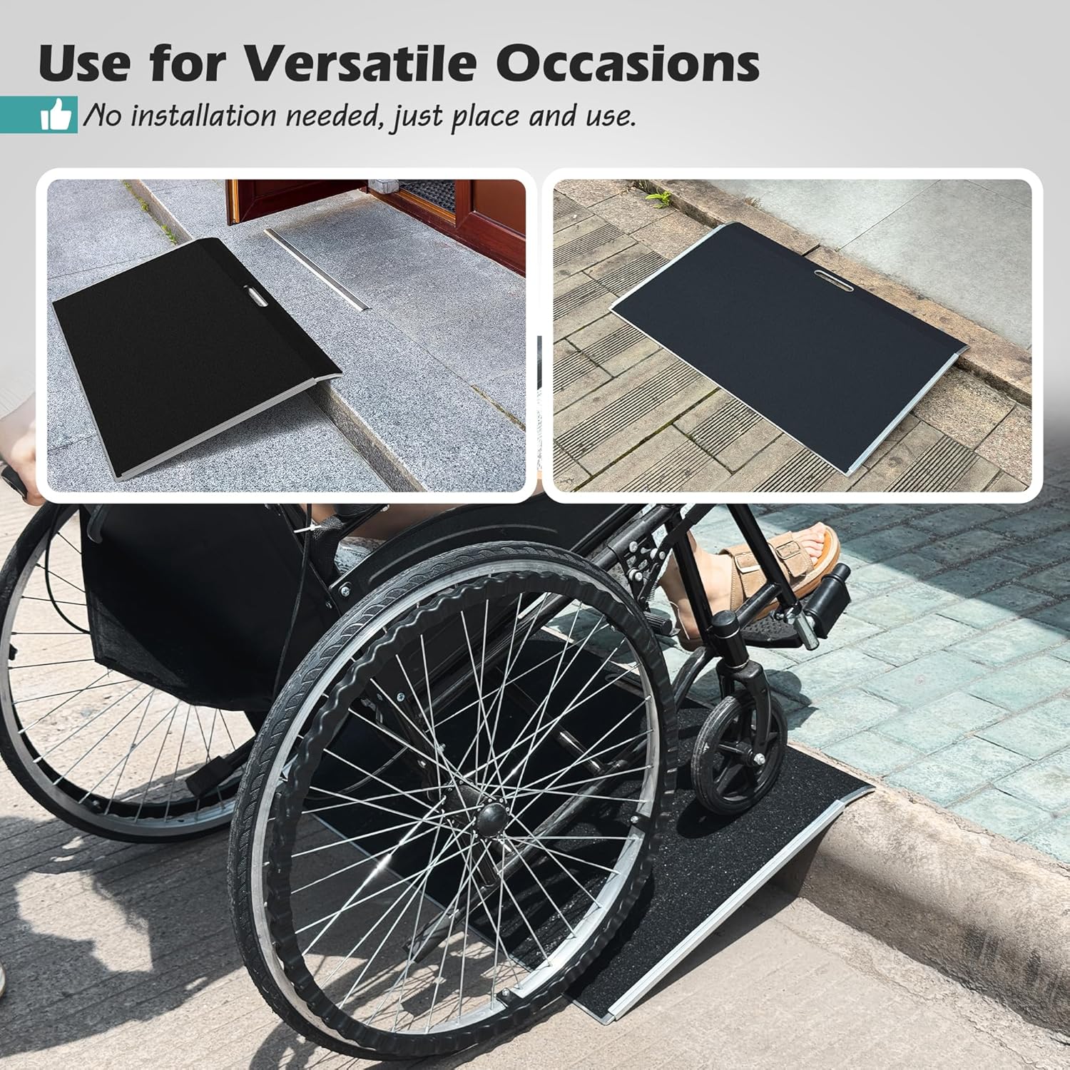 Nuvium Aluminum Wheelchair Threshold Ramp for Doorways, Anti-Slip Curb Ramp

