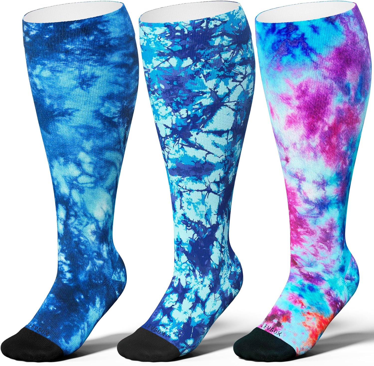 LEVSOX Knee High Compression Socks for Women Men Wide Calf 15-20 mmHg

