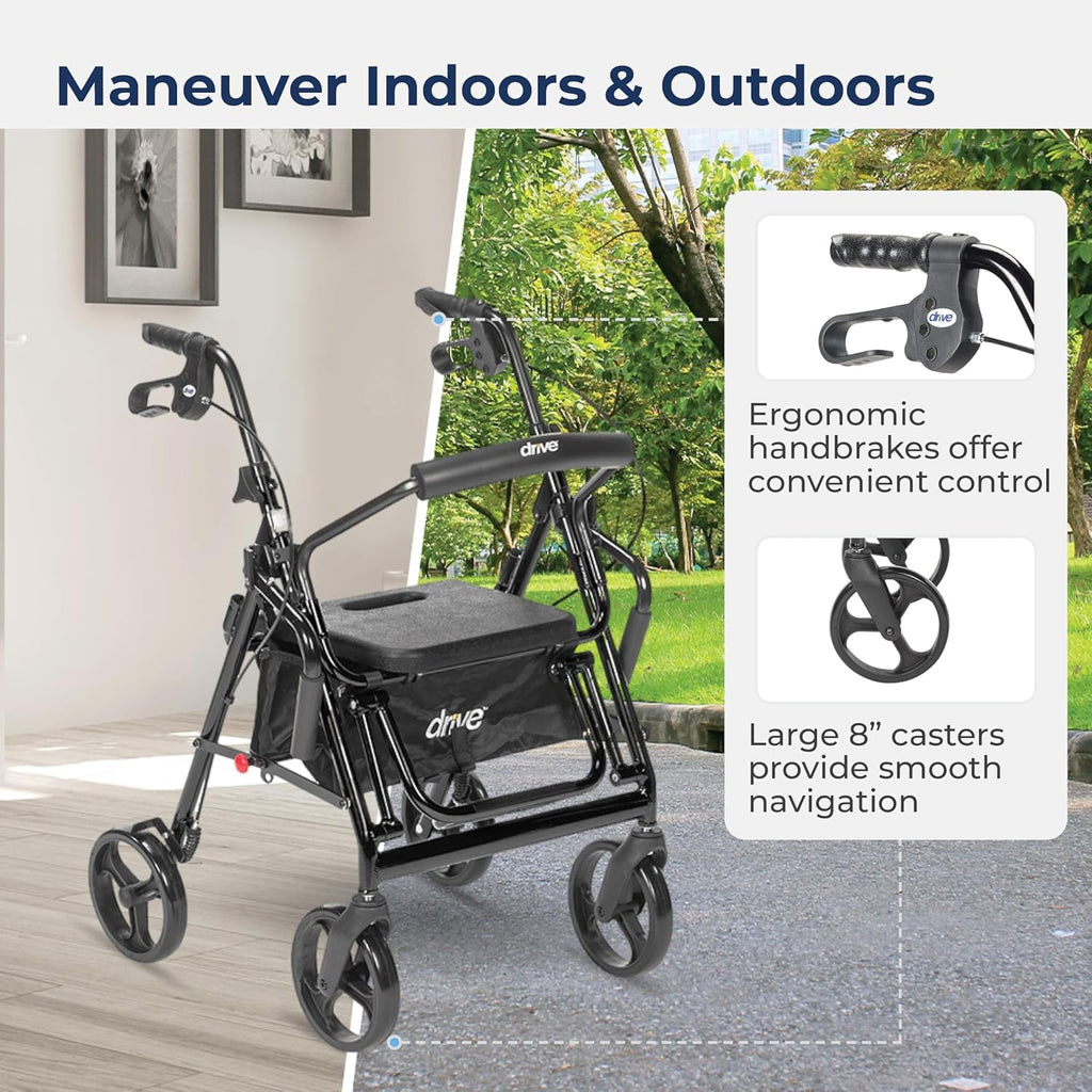 Drive Medical Duet Folding Transport Chair Rollator Walker

