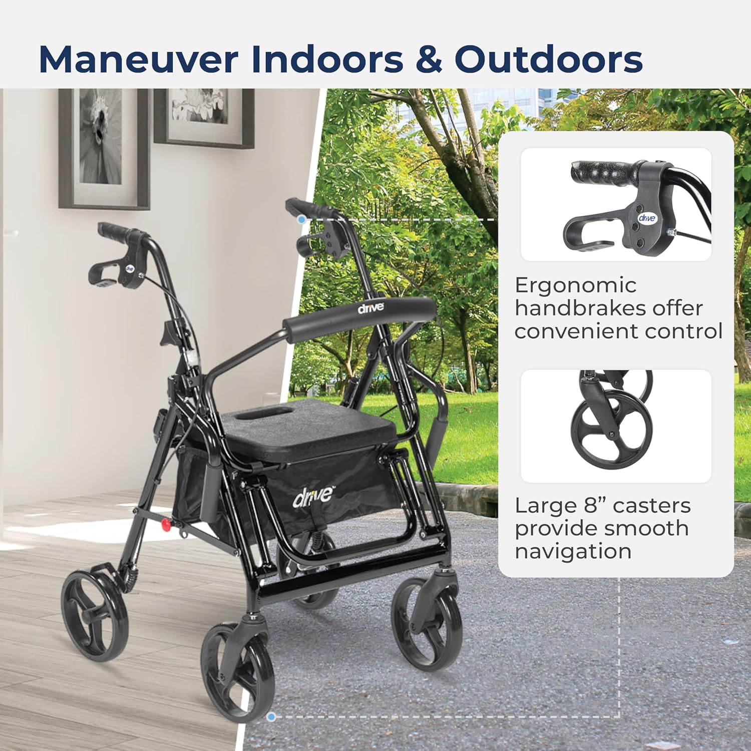 Drive Medical Duet Folding Transport Chair Rollator Walker


